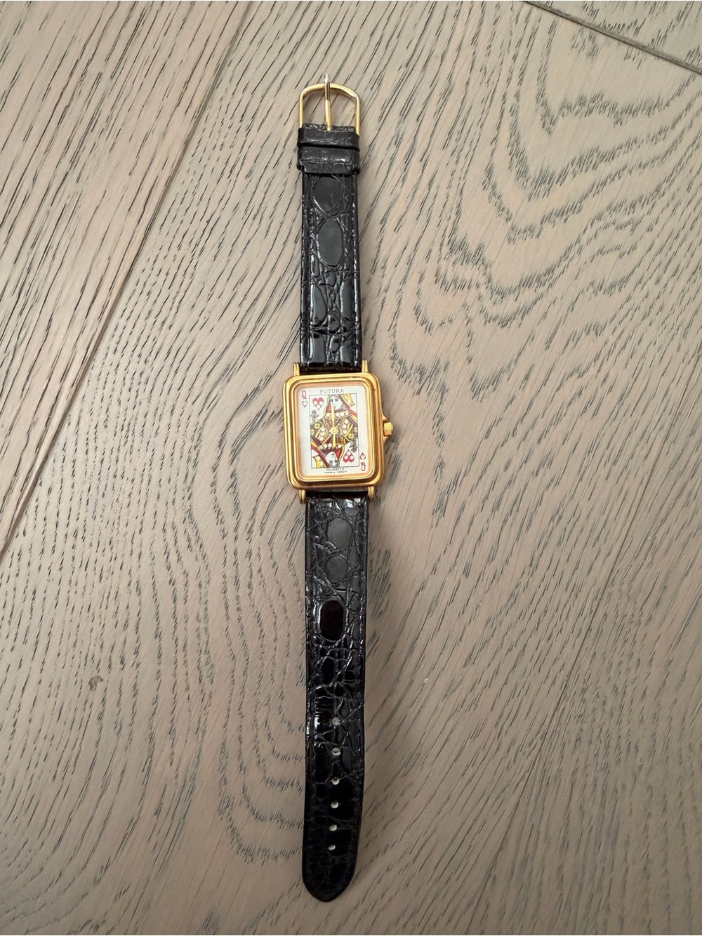 Vintage Futura Playing Card Face Watch with Black Leather Band